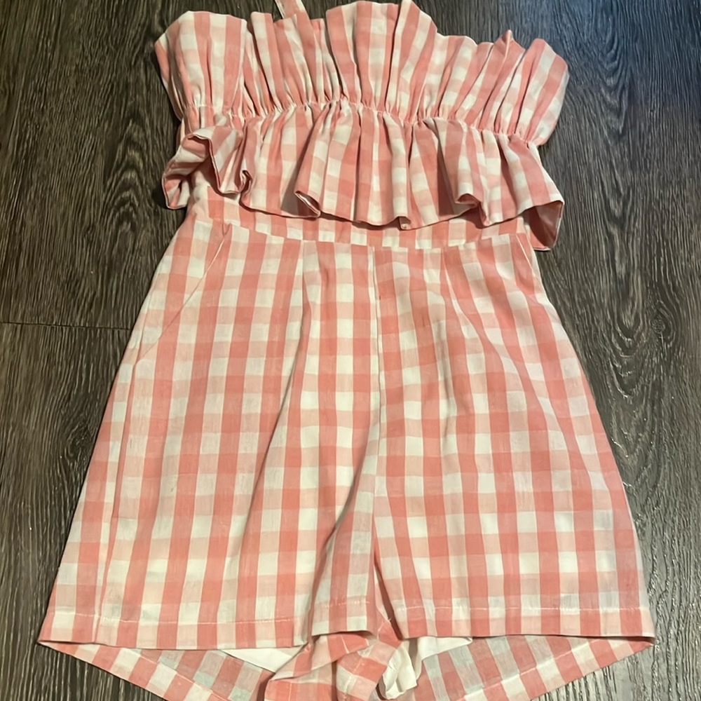 pink and white jumpsuit